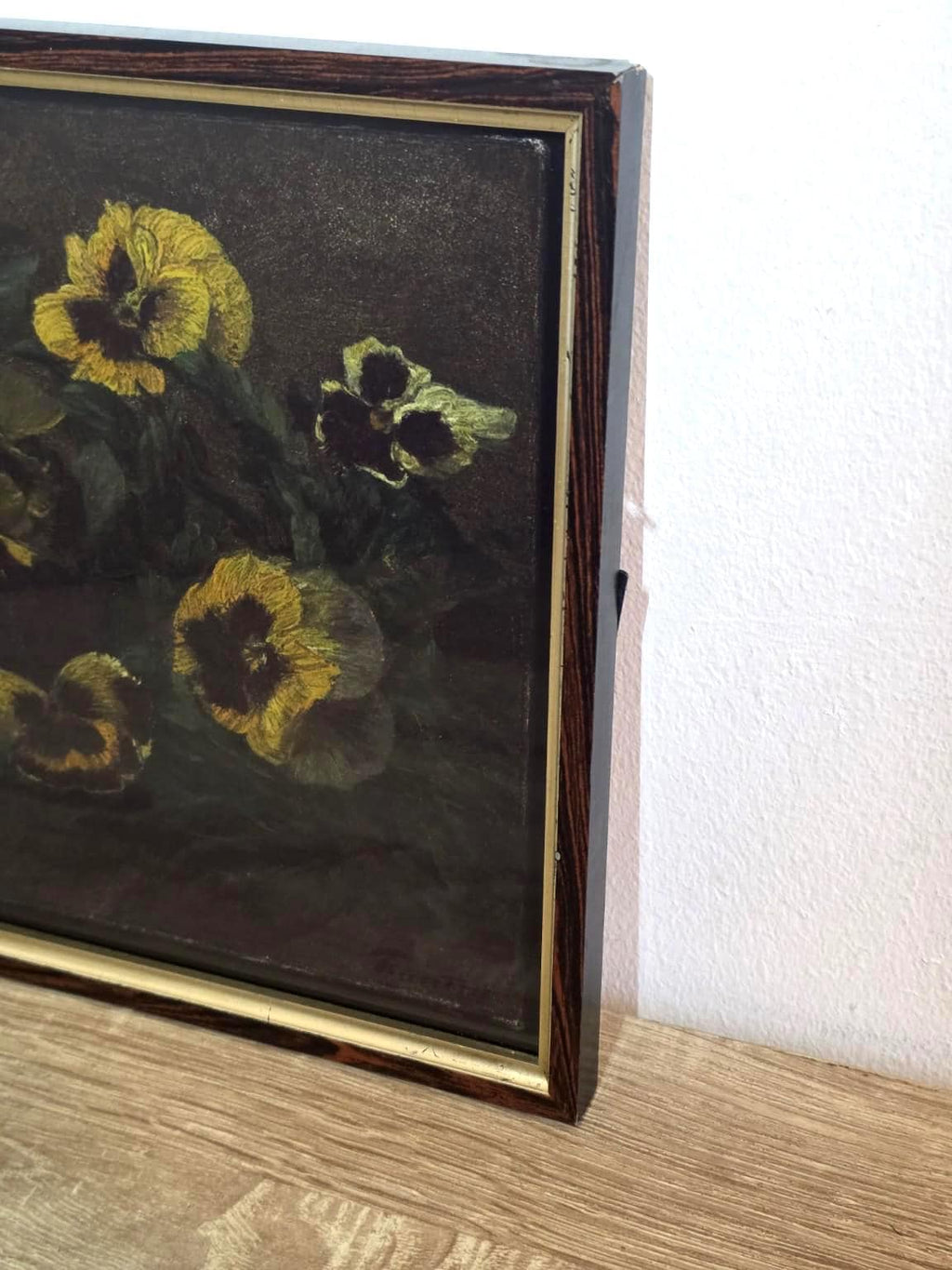 Yellow & Burgundy Pansies — Framed Dark Floral Still Life Print — photo 4
