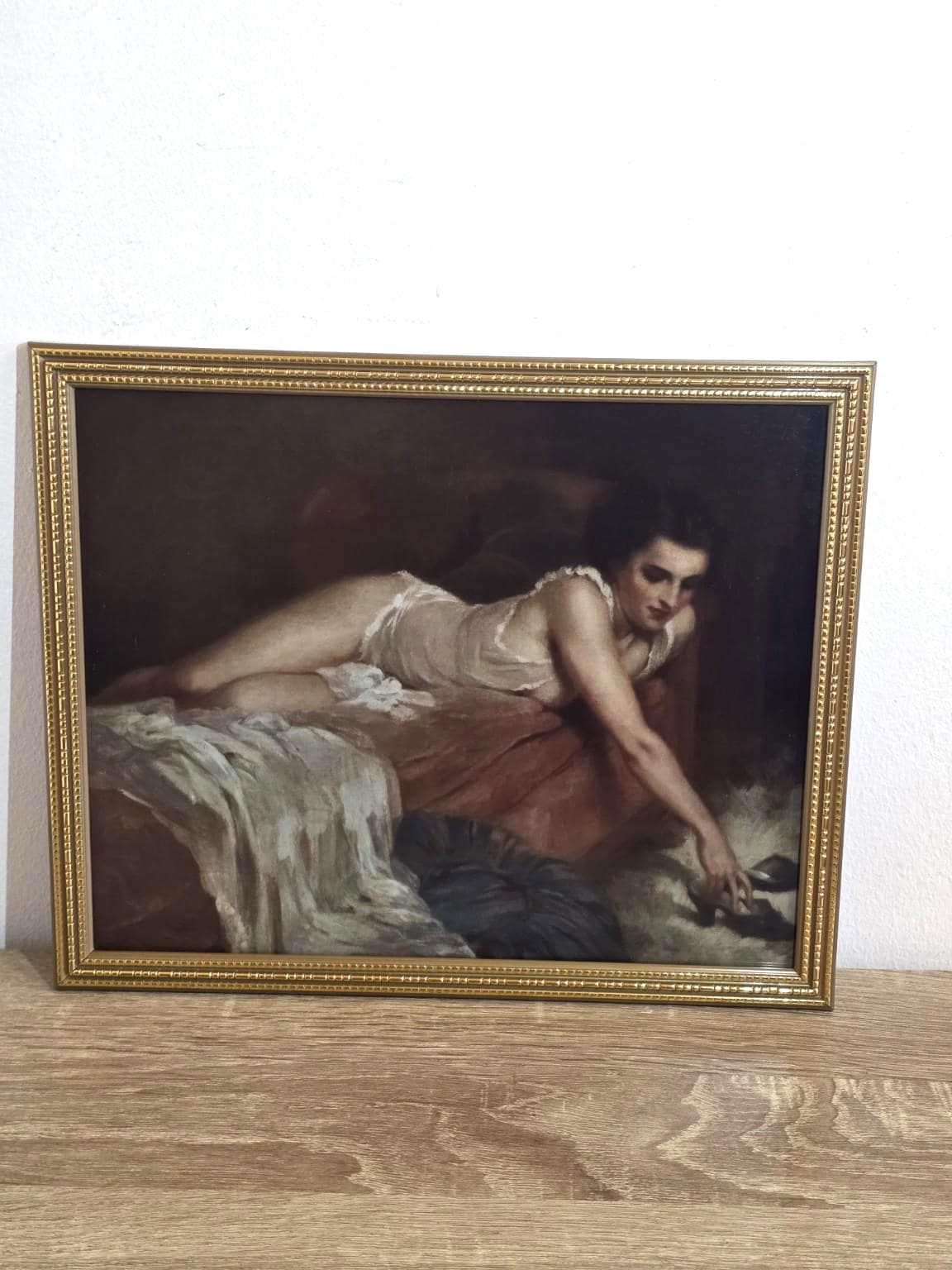 Reclining Woman & Slippers — Romantic Boudoir Print in a Gold Frame — photo 1