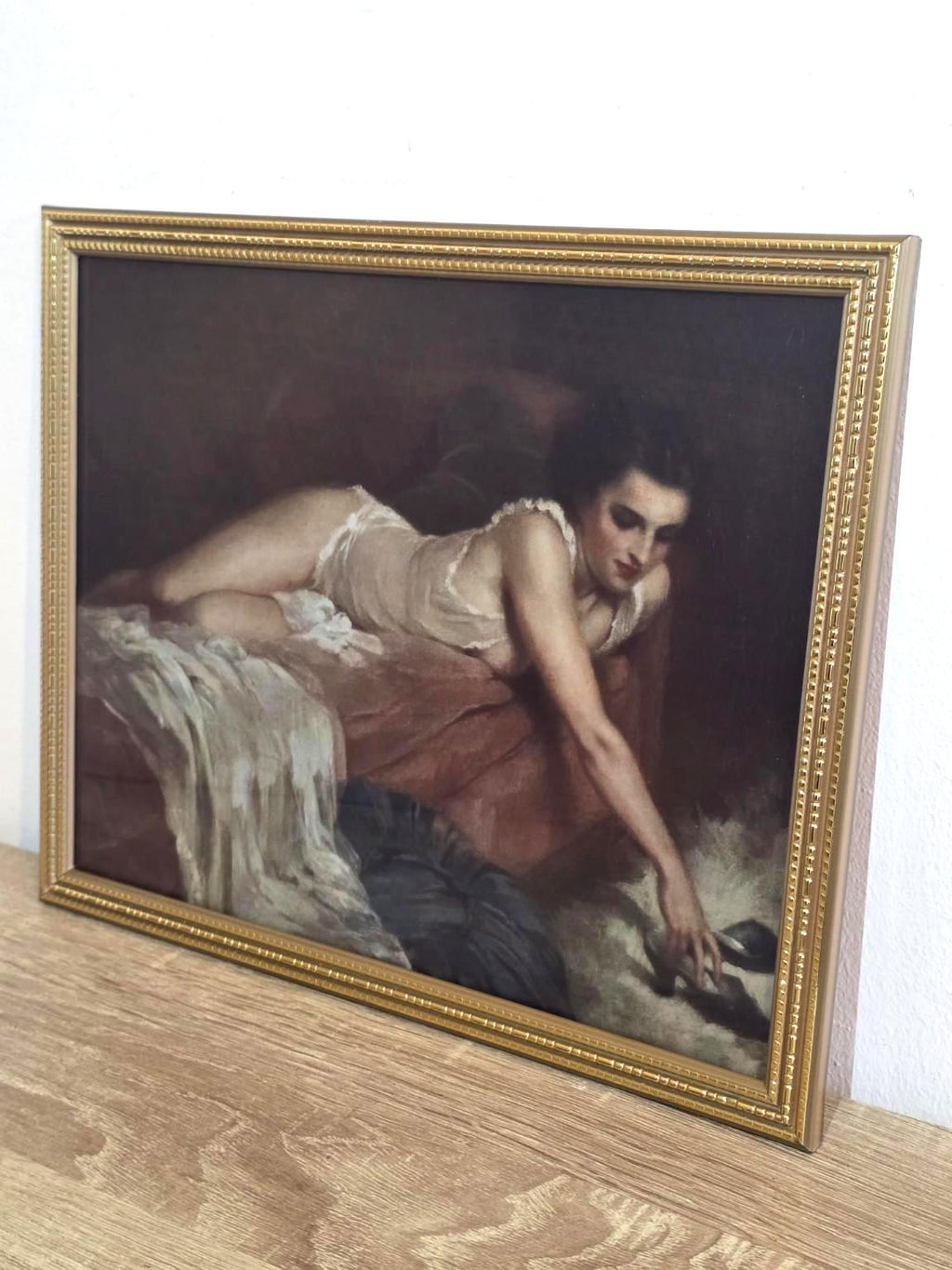 Reclining Woman & Slippers — Romantic Boudoir Print in a Gold Frame — photo 2