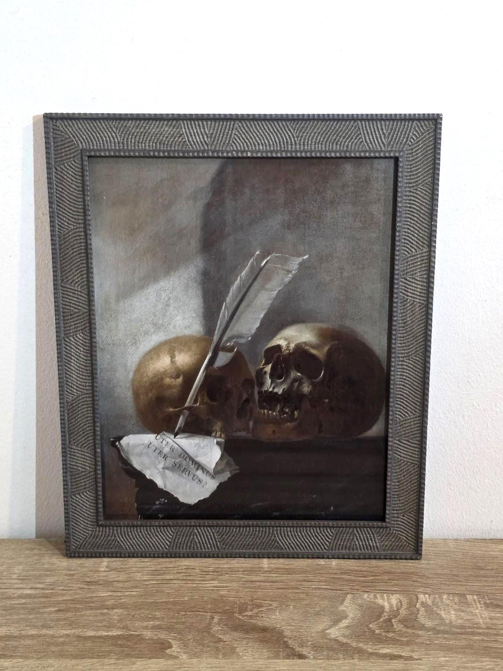 Two Skulls & a Quill — Memento Mori Print in a Charcoal Frame — photo 1