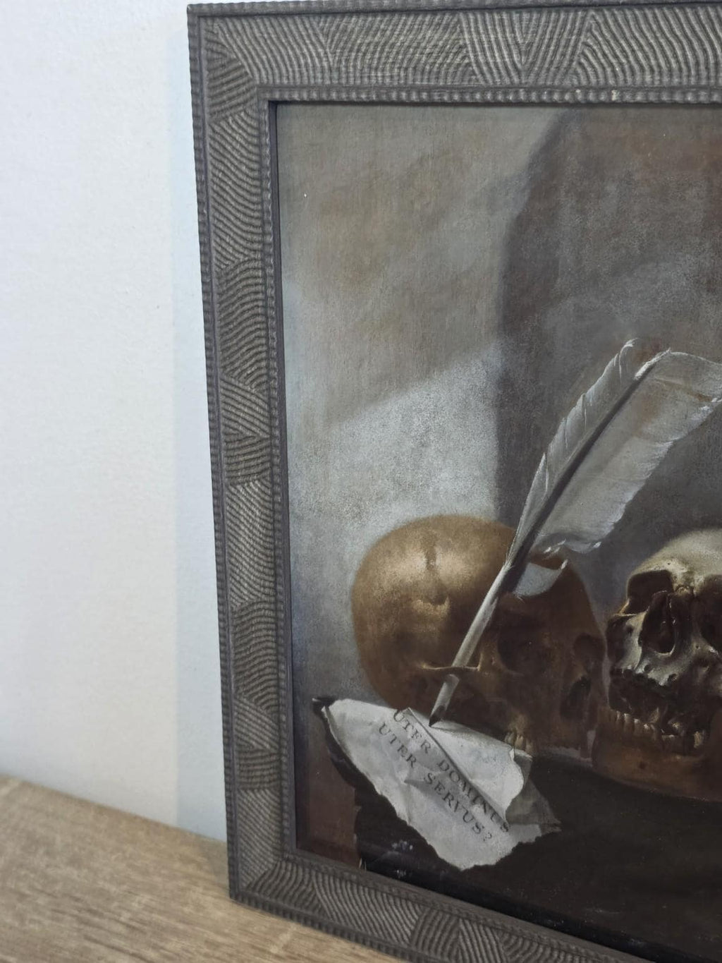 Two Skulls & a Quill — Memento Mori Print in a Charcoal Frame — photo 2