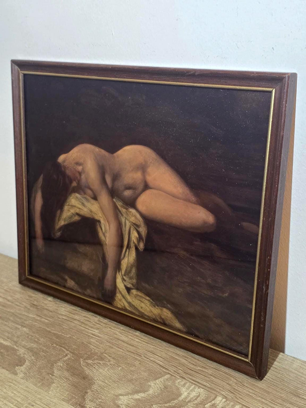 Reclining Nude on Golden Drapery — Art Print in a Vintage Brown Frame — photo 2