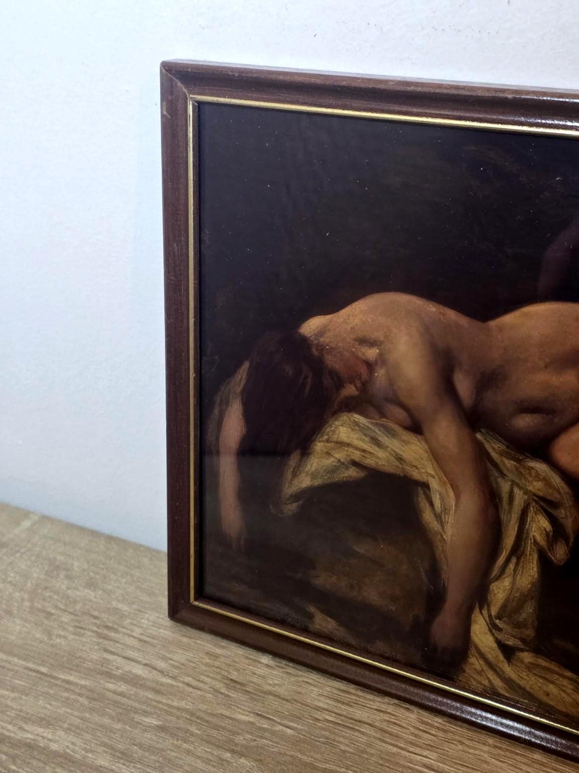 Reclining Nude on Golden Drapery — Art Print in a Vintage Brown Frame — photo 3