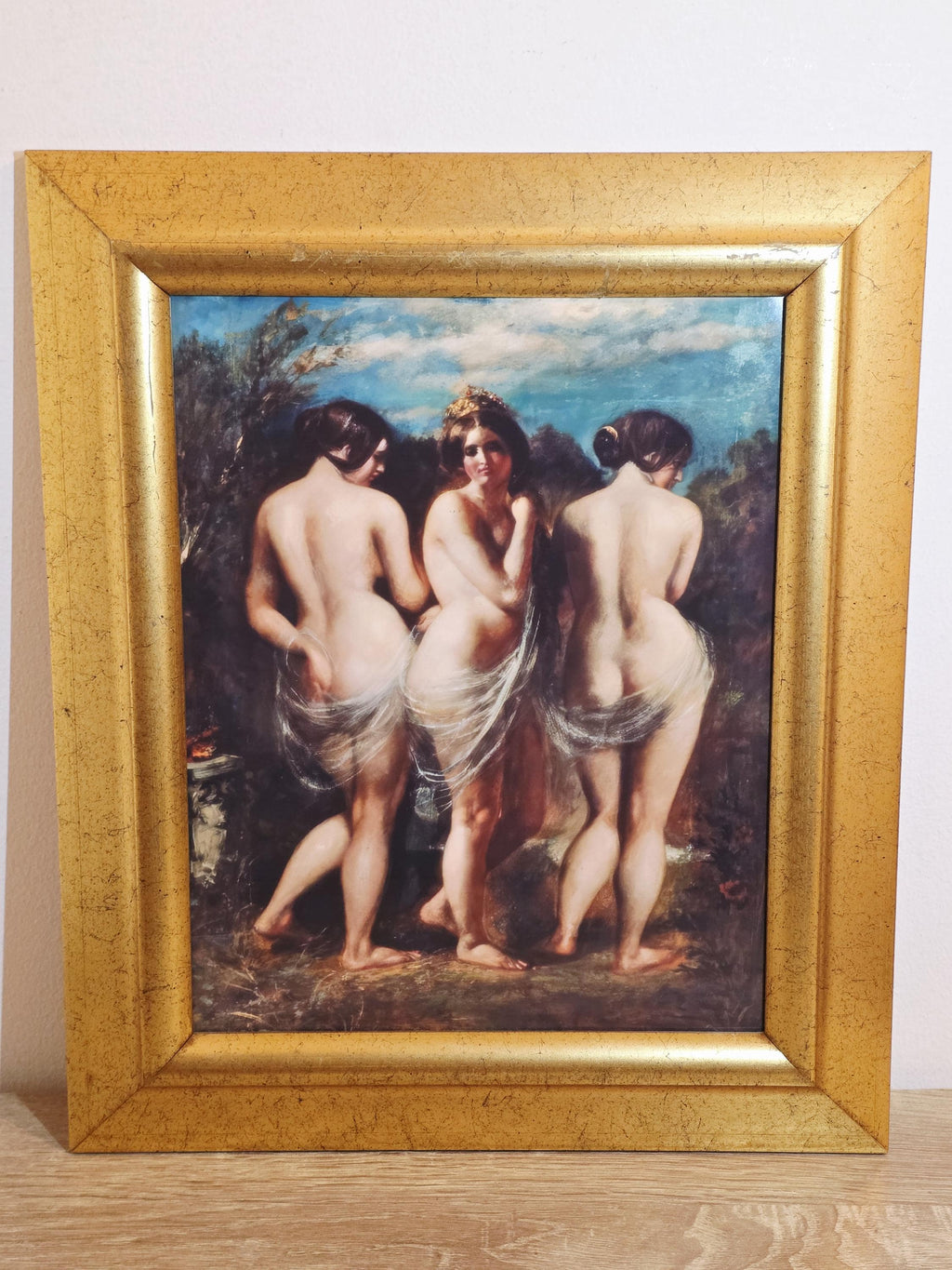 Three Women & Sheer Drapery — Classical Art Print in a Vintage Gold Frame — photo 1