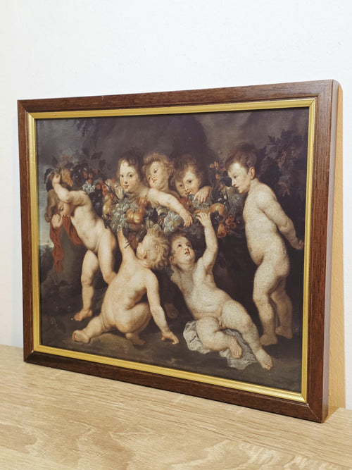 Cherubs with a Fruit Garland — Art Print in a Vintage Brown & Gold Frame — photo 2