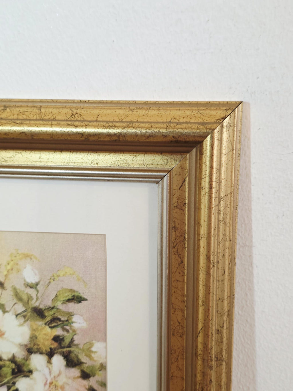 White & Pink Flowers in a Green Vase — Vintage Framed Print – photo 4