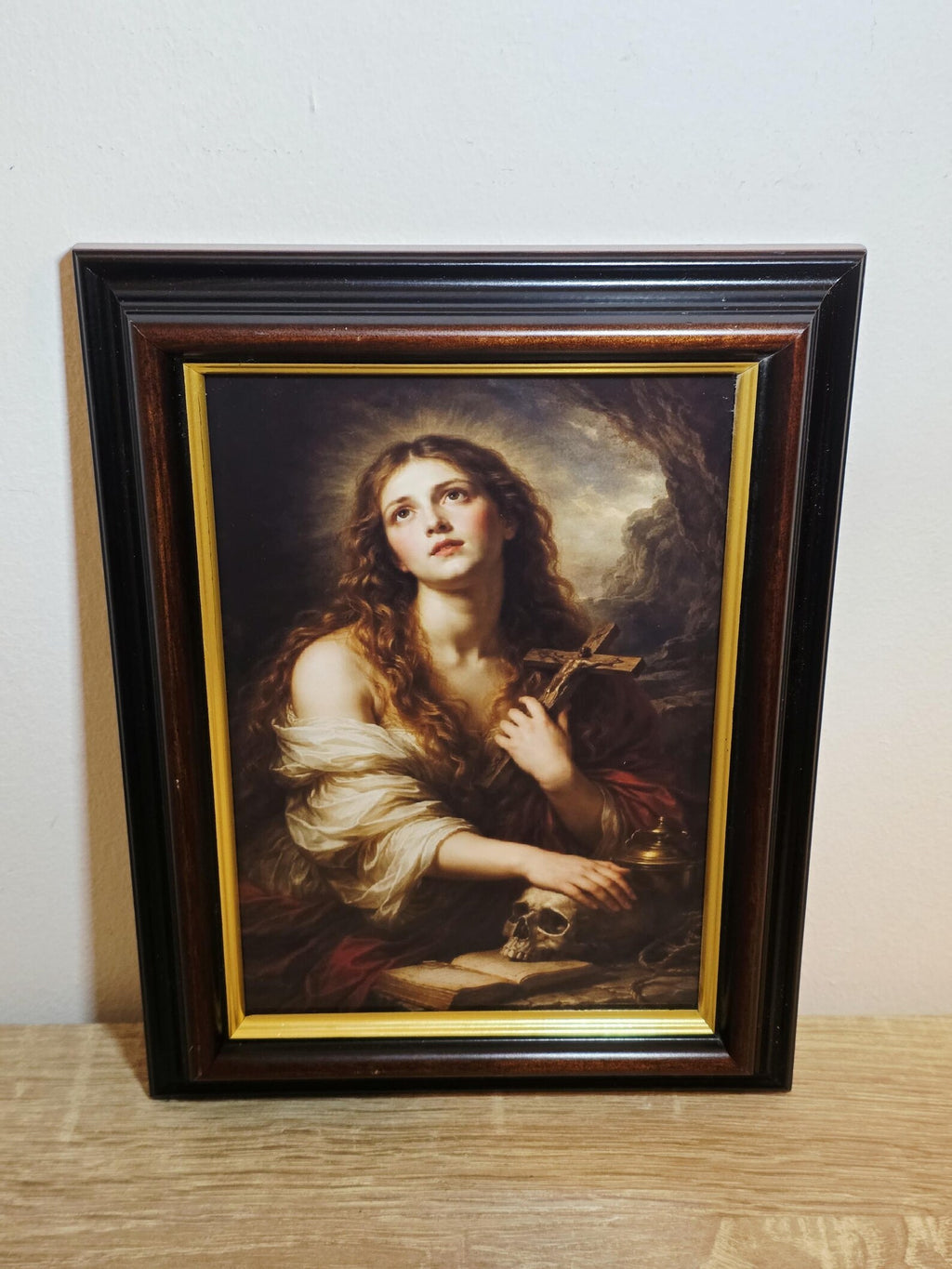 Woman with a Crucifix & Skull — Religious Art Print in a Vintage Frame – photo 1
