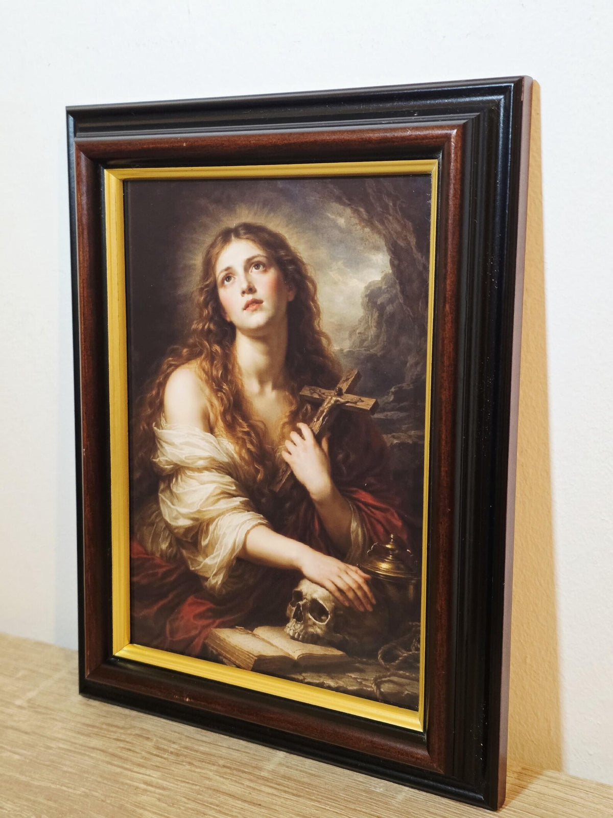 Woman with a Crucifix & Skull — Religious Art Print in a Vintage Frame – photo 2