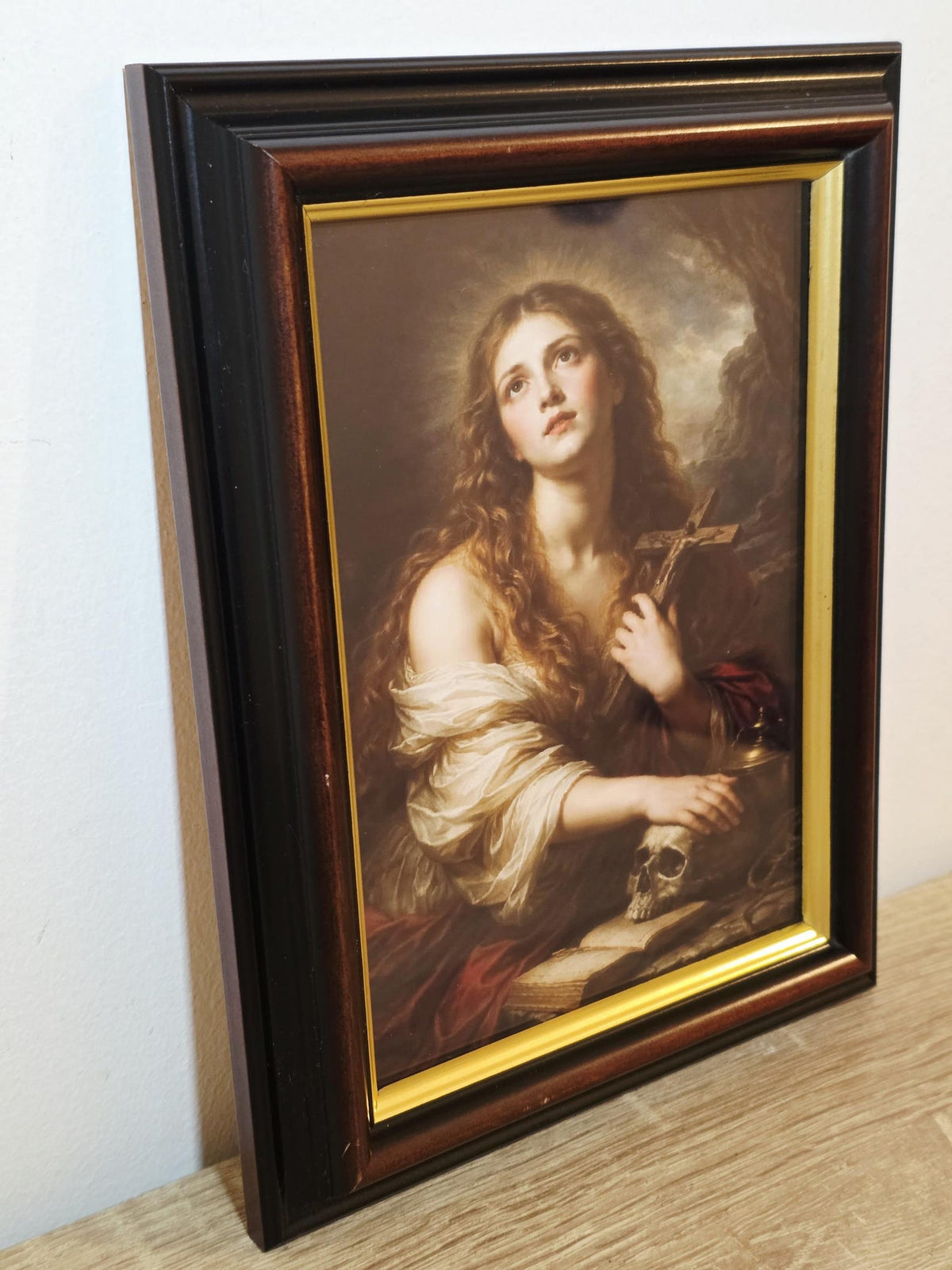 Woman with a Crucifix & Skull — Religious Art Print in a Vintage Frame – photo 3