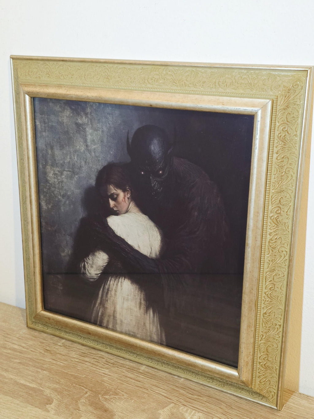 Woman & Horned Demon — Gothic Art Print in an Ornate Gold Frame – photo 2